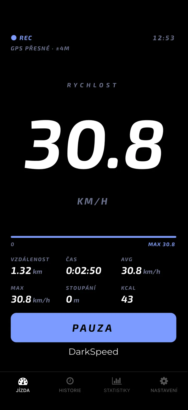 Obrazovka jízdy DarkSpeed, motiv Cobalt