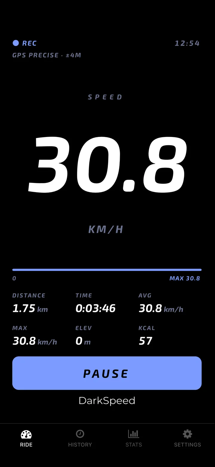 DarkSpeed ride screen, Cobalt theme