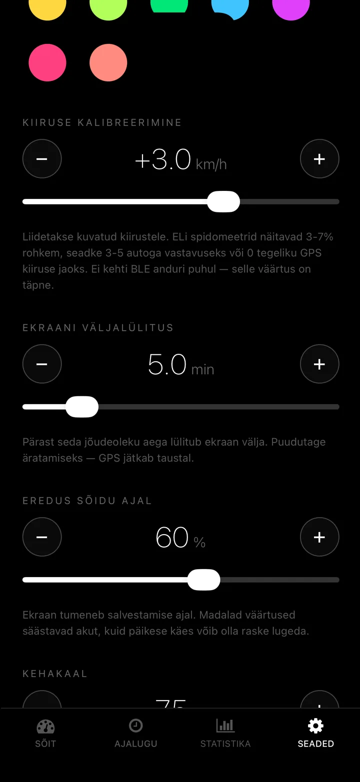 Ekraani väljalülitus, heledus, kalibreerimine