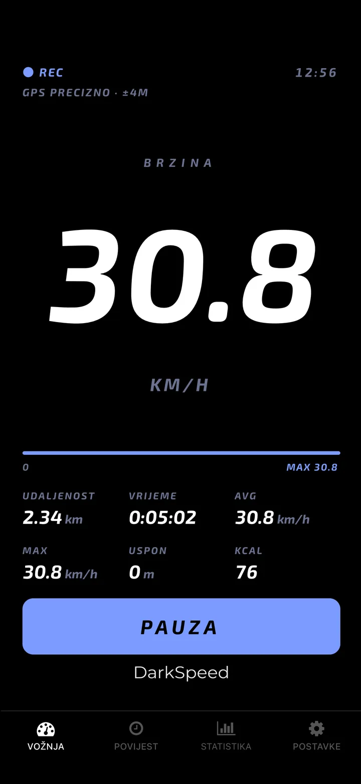 DarkSpeed zaslon vožnje, tema Cobalt