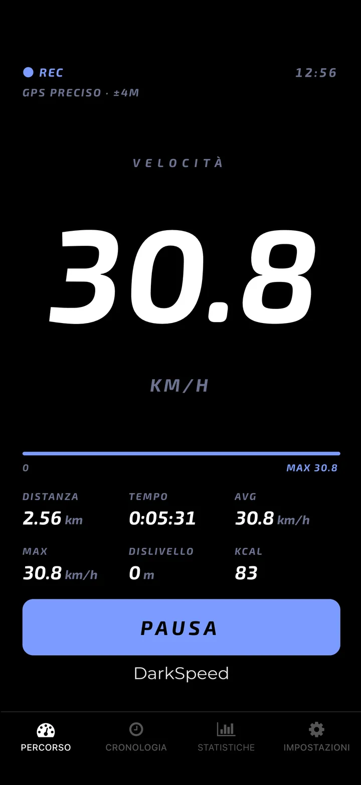 Schermata di pedalata DarkSpeed, tema Cobalt