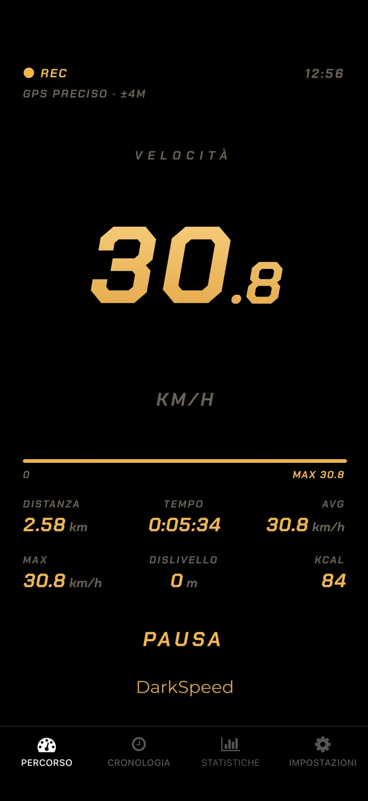 Schermata di pedalata DarkSpeed, tema Gold