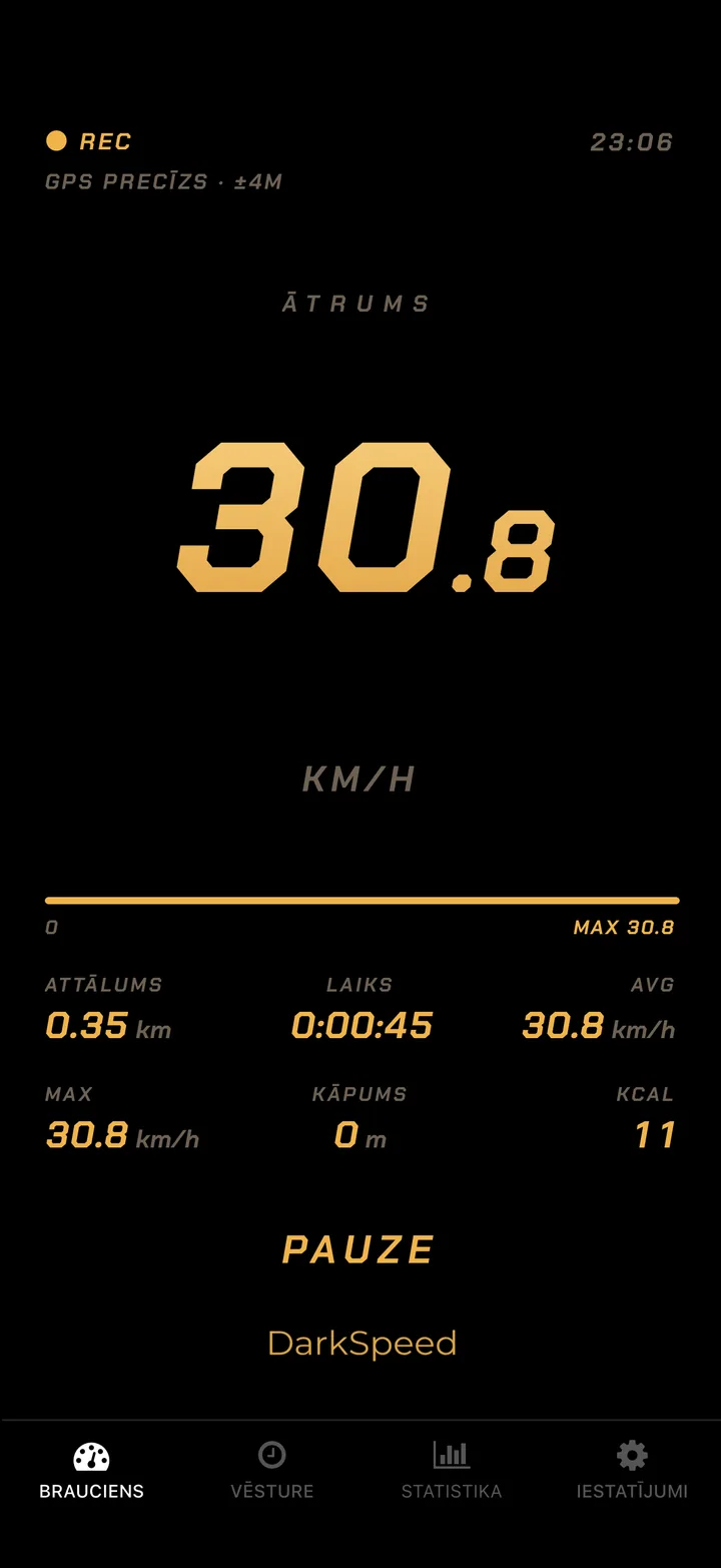 DarkSpeed brauciena ekrāns, motīvs Gold
