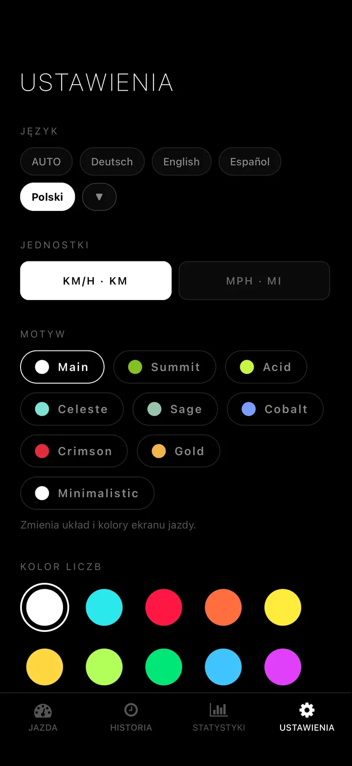 12 kolorów cyfr. km/h lub mph. 50 języków