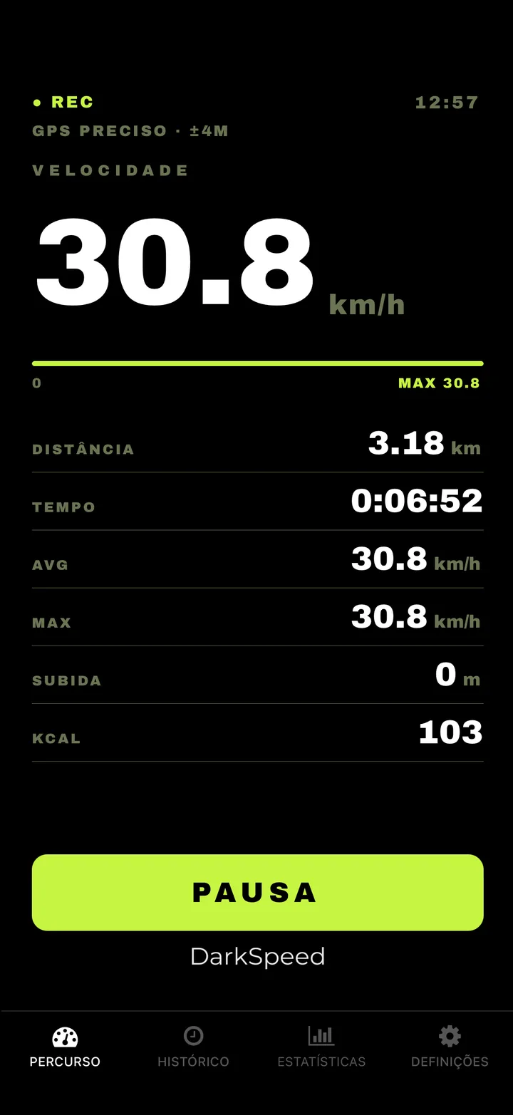 Ecrã de atividade do DarkSpeed, tema Acid