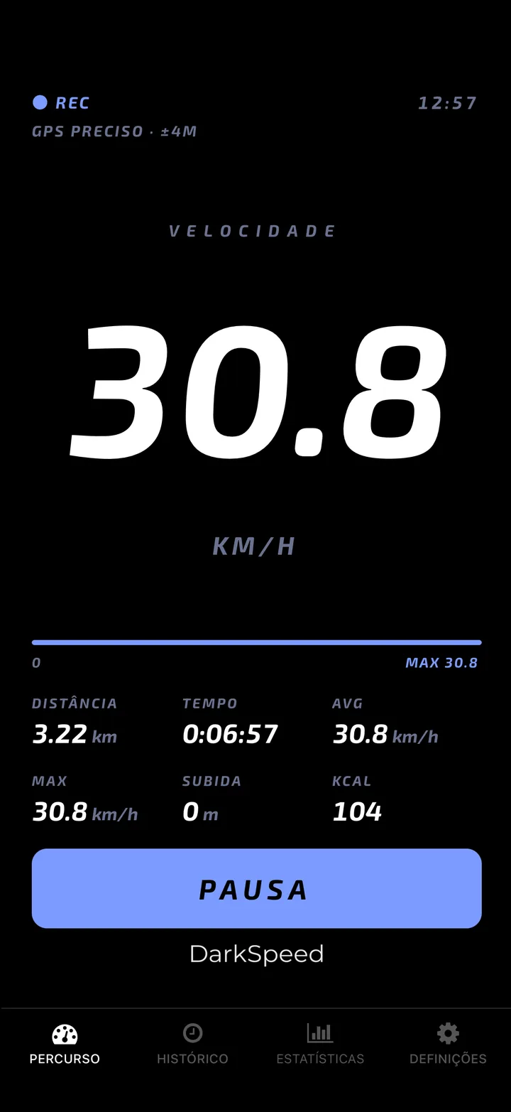 Ecrã de atividade do DarkSpeed, tema Cobalt