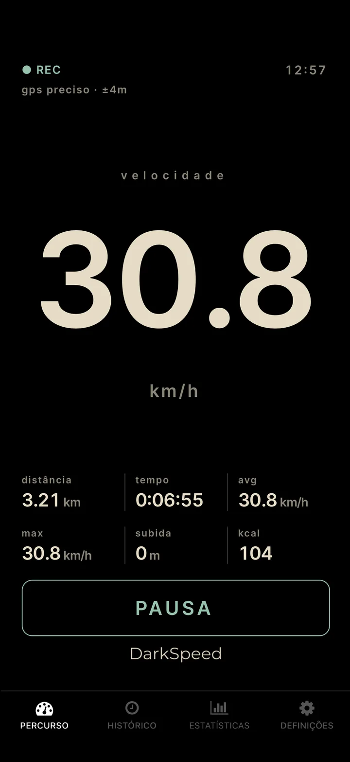 Ecrã de atividade do DarkSpeed, tema Sage