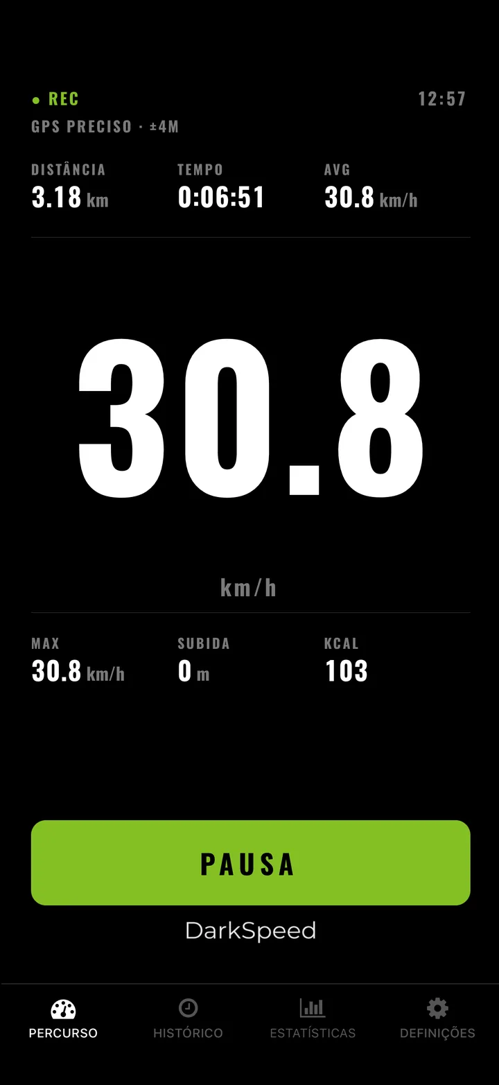 Ecrã de atividade do DarkSpeed, tema Summit