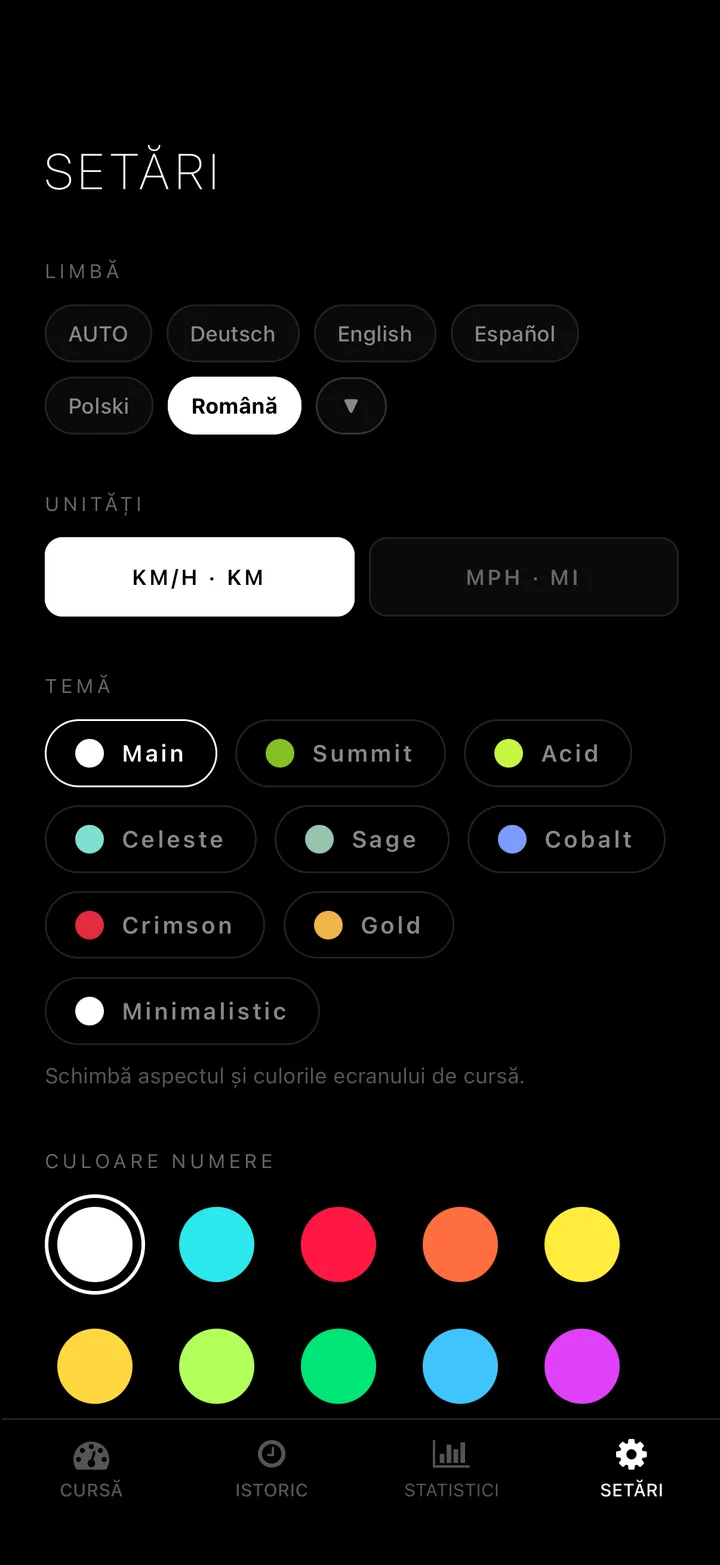 12 culori pentru cifre. km/h sau mph. 50 de limbi