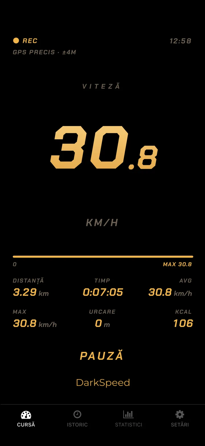 Ecran de cursă DarkSpeed, tema Gold