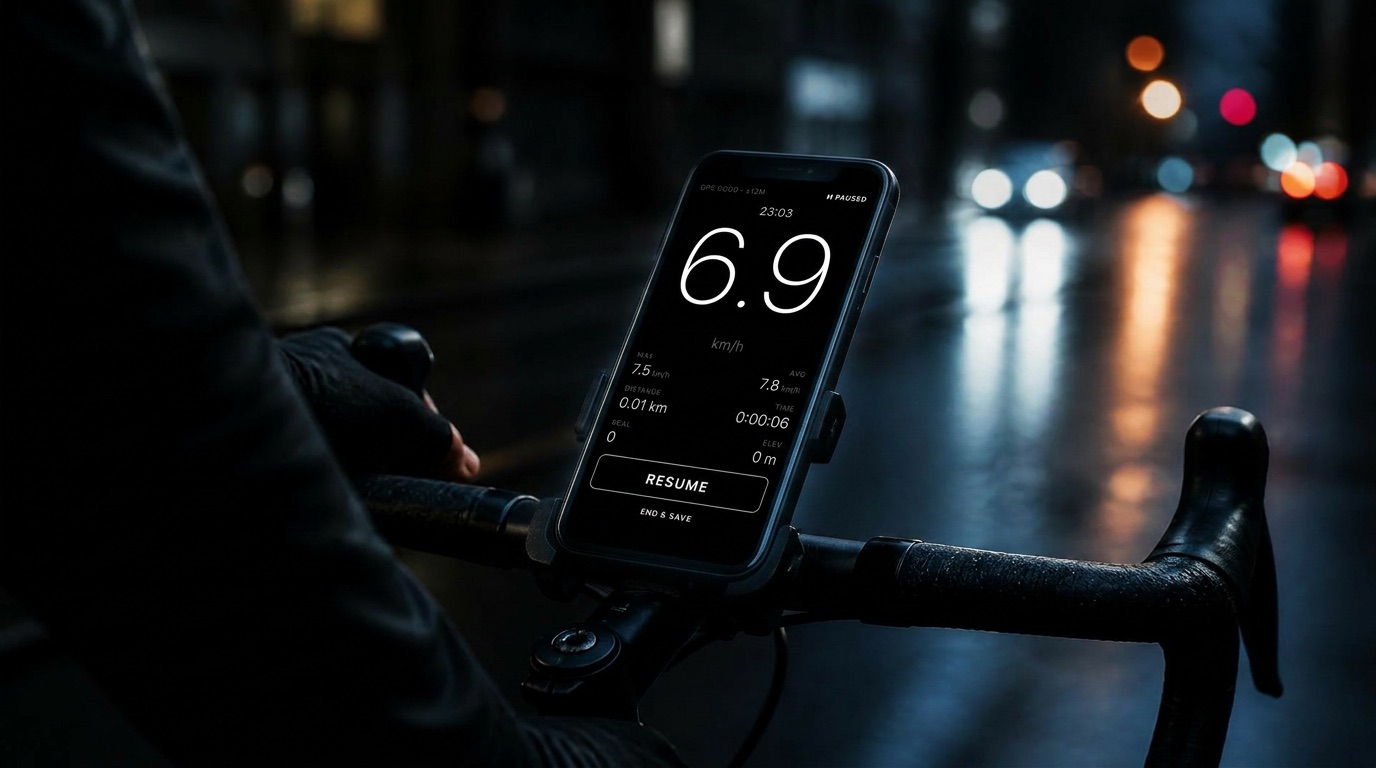 DarkSpeed telefone, pritvirtintame prie vairo, naktinio pasivažinėjimo po miestą metu