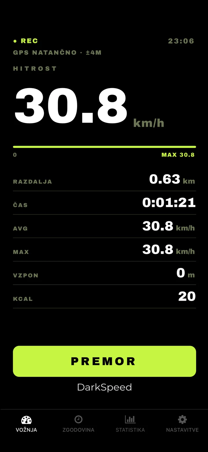 Zaslon vožnje DarkSpeed, tema Acid