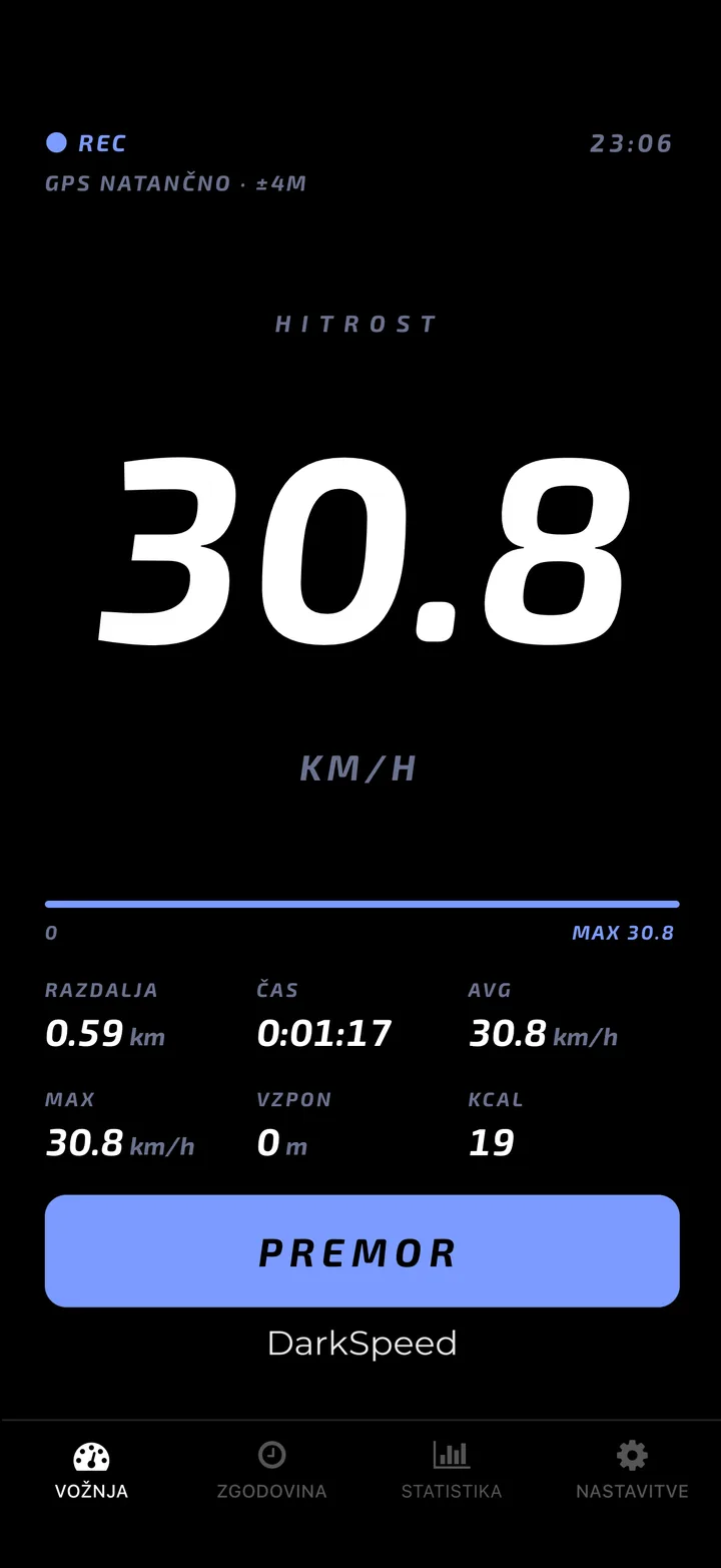 Zaslon vožnje DarkSpeed, tema Cobalt